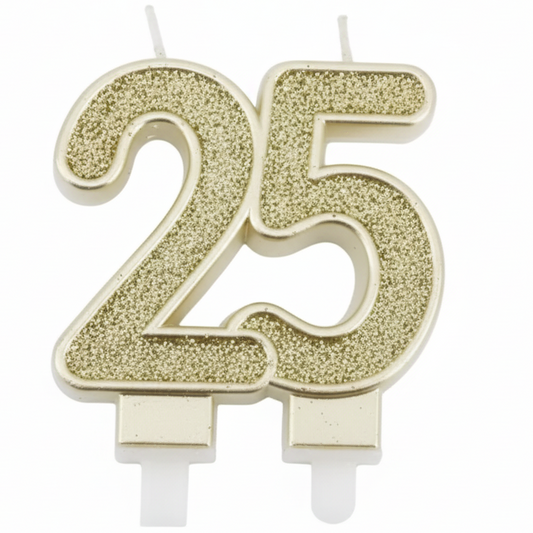 Vela Número Purpurina Oro 8cm - Aniversarios 18/25/30/40/50/60/70/80