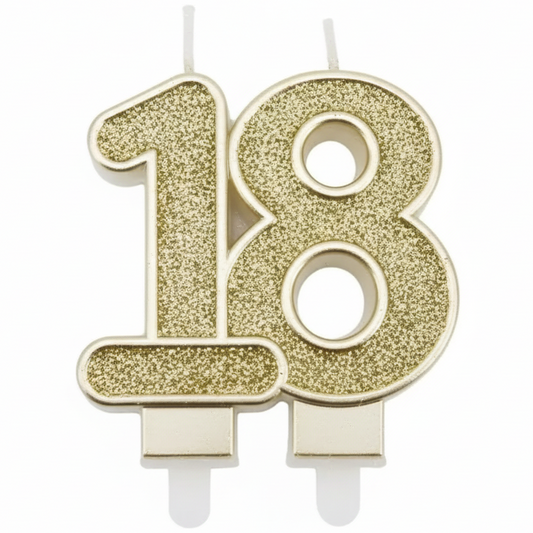 Vela Número Purpurina Oro 8cm - Aniversarios 18/25/30/40/50/60/70/80