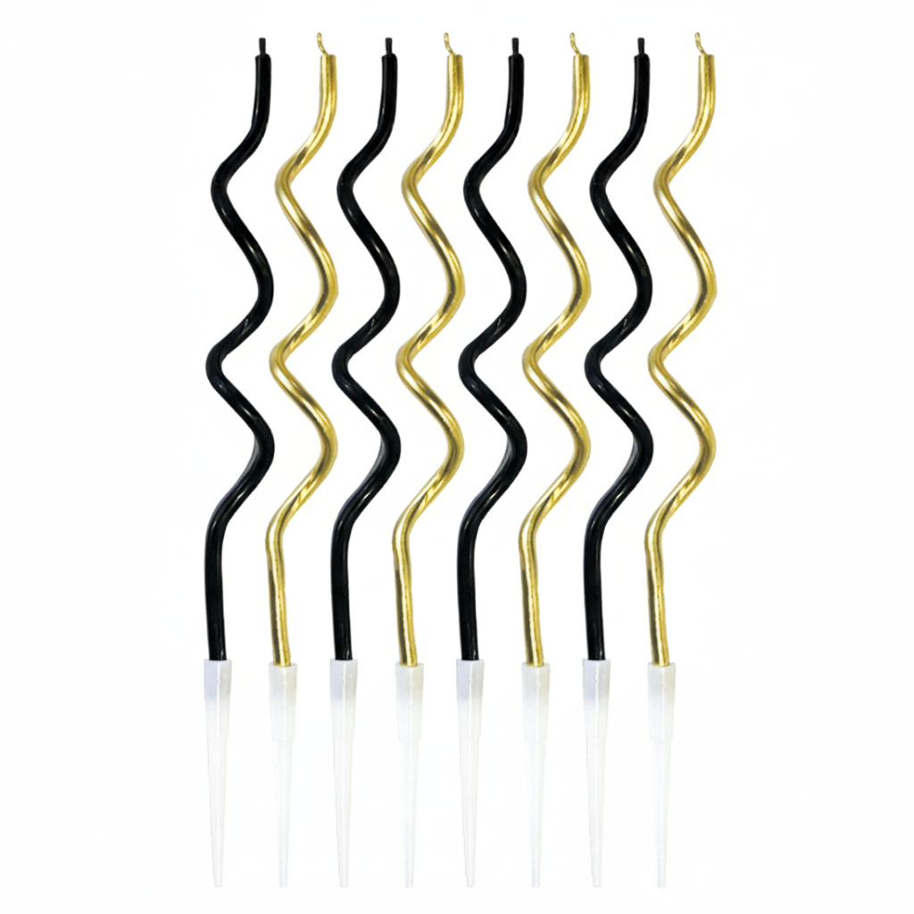 Velas Espirales Oro y Negro 11cm 8uds