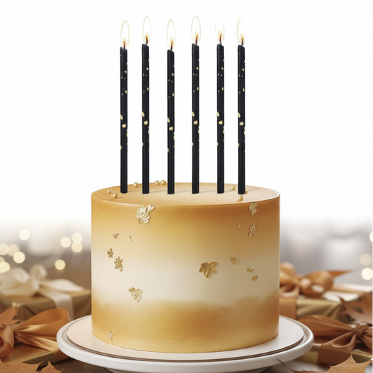 Vela Negras con Puntos Dorados 17cm - Pack 6 uds