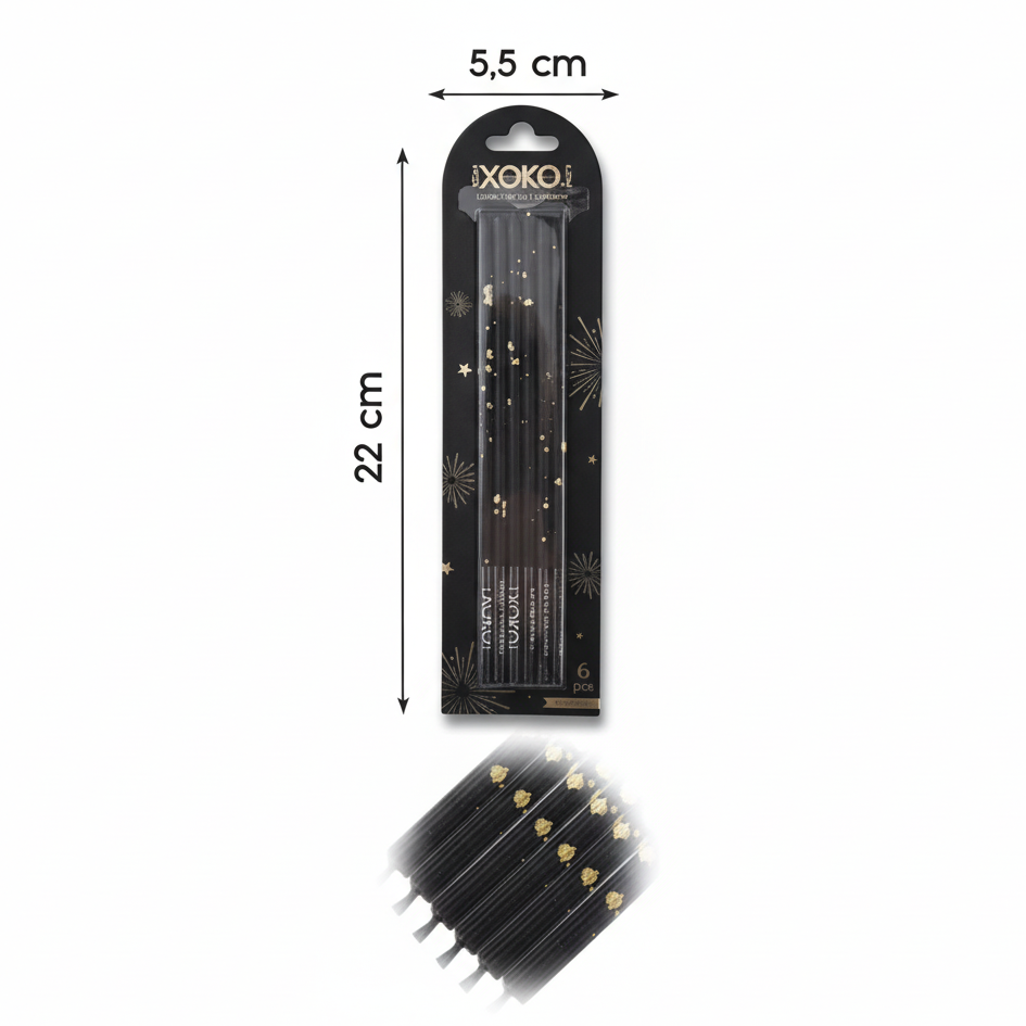 Vela Negras con Puntos Dorados 17cm - Pack 6 uds