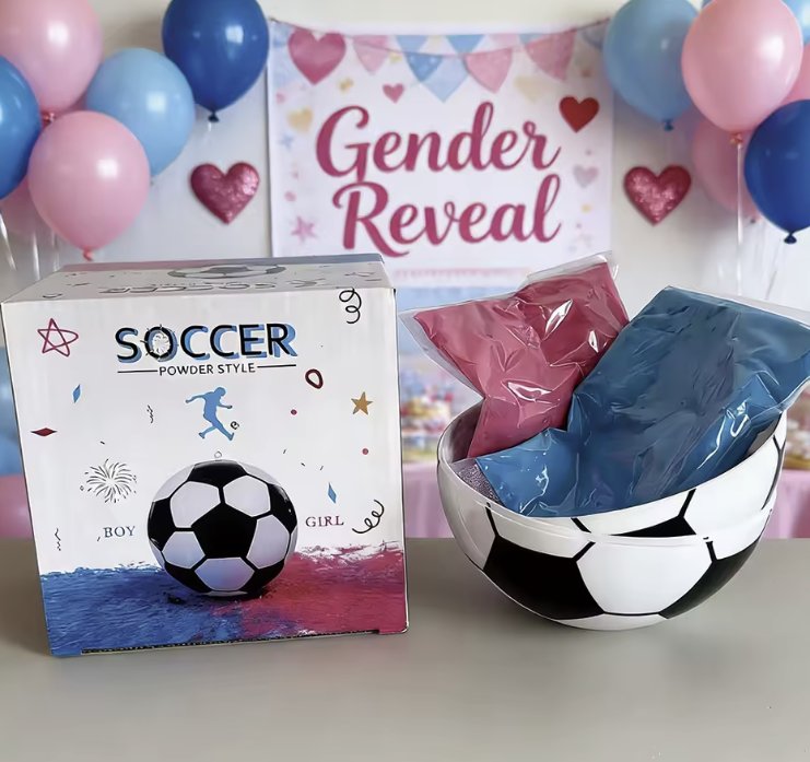 Set Balón Fútbol Gender Reveal 14 cm con Polvo Holi