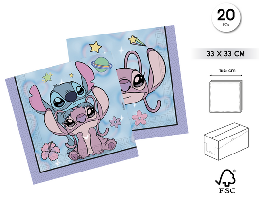 Servilletas Stitch y Angel 33x33cm 20uds
