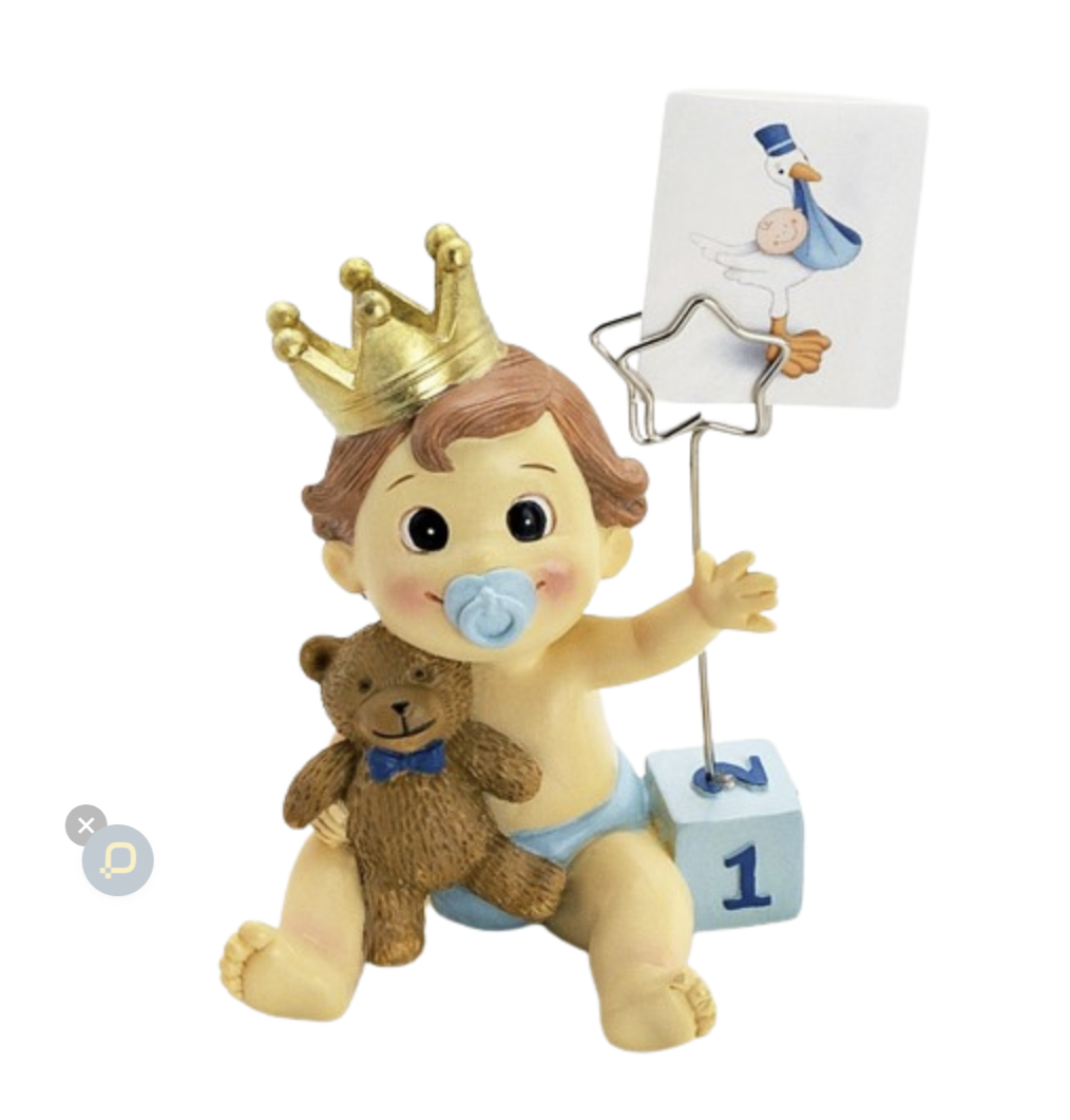 Sujeta-Tarjetas Niño Corona Celeste 7.5 cm | Figura Decorativa