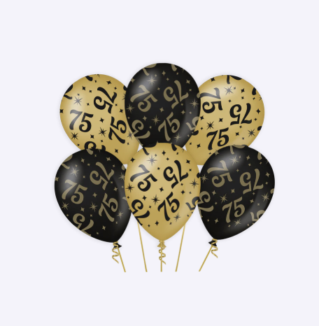 Set de Globos Latex Oro Negro Cumpleanos 18 20 25 30 40 50 60 65 70 75 80 90 100 años 30 cm 6 uds