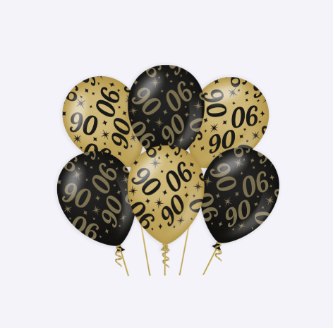 Set de Globos Latex Oro Negro Cumpleanos 18 20 25 30 40 50 60 65 70 75 80 90 100 años 30 cm 6 uds
