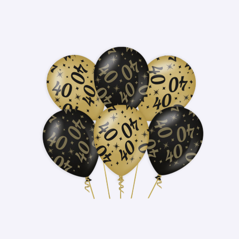Set de Globos Latex Oro Negro Cumpleanos 18 20 25 30 40 50 60 65 70 75 80 90 100 años 30 cm 6 uds