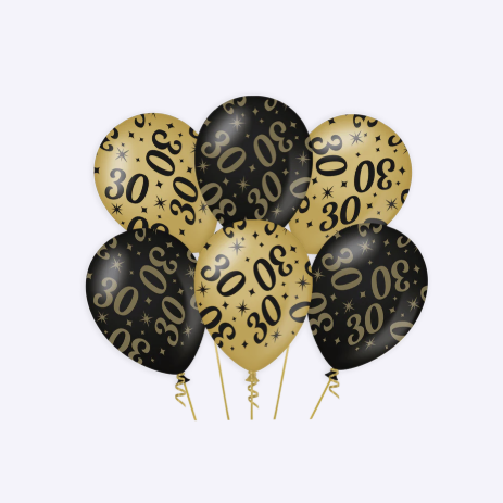 Set de Globos Latex Oro Negro Cumpleanos 18 20 25 30 40 50 60 65 70 75 80 90 100 años 30 cm 6 uds
