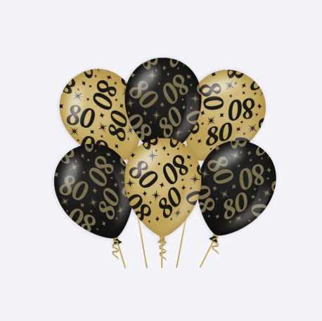 Set de Globos Latex Oro Negro Cumpleanos 18 20 25 30 40 50 60 65 70 75 80 90 100 años 30 cm 6 uds