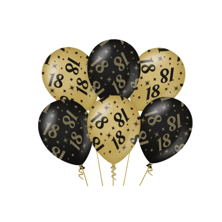 Set de Globos Latex Oro Negro Cumpleanos 18 20 25 30 40 50 60 65 70 75 80 90 100 años 30 cm 6 uds