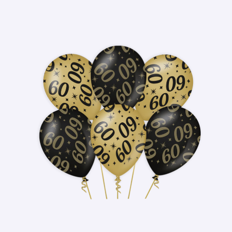 Set de Globos Latex Oro Negro Cumpleanos 18 20 25 30 40 50 60 65 70 75 80 90 100 años 30 cm 6 uds