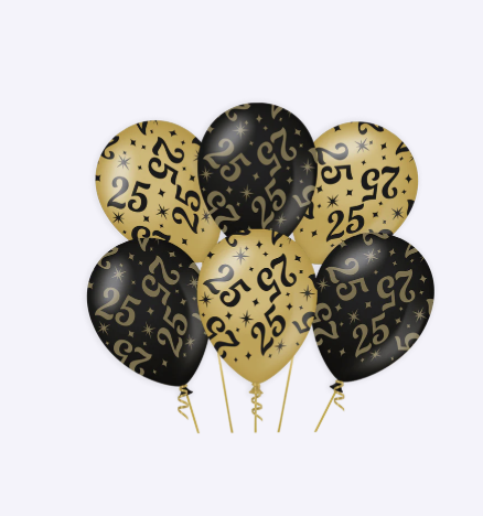Set de Globos Latex Oro Negro Cumpleanos 18 20 25 30 40 50 60 65 70 75 80 90 100 años 30 cm 6 uds