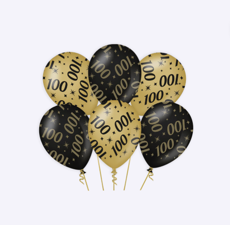 Set de Globos Latex Oro Negro Cumpleanos 18 20 25 30 40 50 60 65 70 75 80 90 100 años 30 cm 6 uds