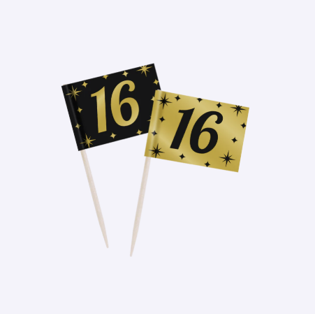 Palillos de Cóctel Cumpleaños | 16, 18, 25, 30, 40, 50, 60, 65, 70, 75, 80, 90, 100 Años | 50 uds