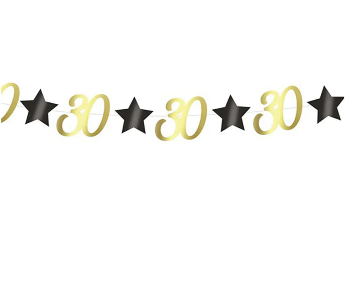 Guirnalda Estrellas Oro Negro Cumpleanos 18/30/40/50/60 Anos 3 m