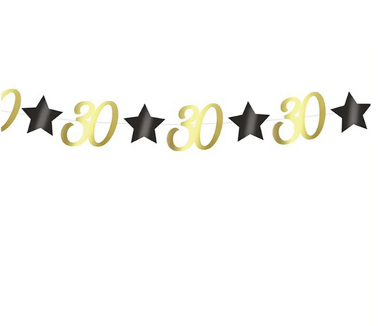 Guirnalda Estrellas Oro Negro Cumpleanos 18/30/40/50/60 Anos 3 m