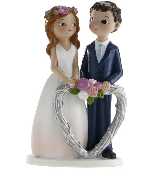 Figura Tarta Boda Novios con Corazón Plateado 16 cm