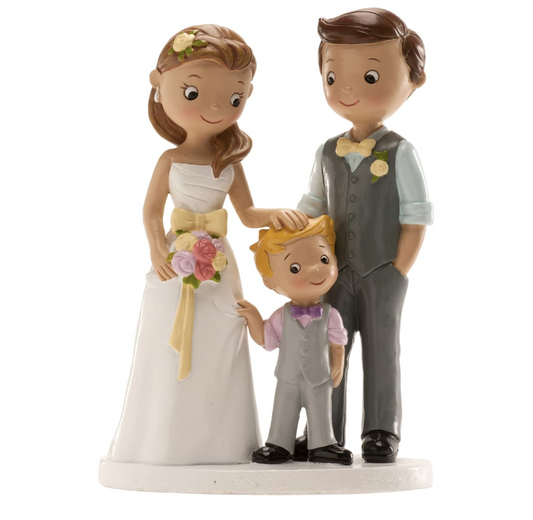 Figura Tarta Boda Novios con Niño 16 cm