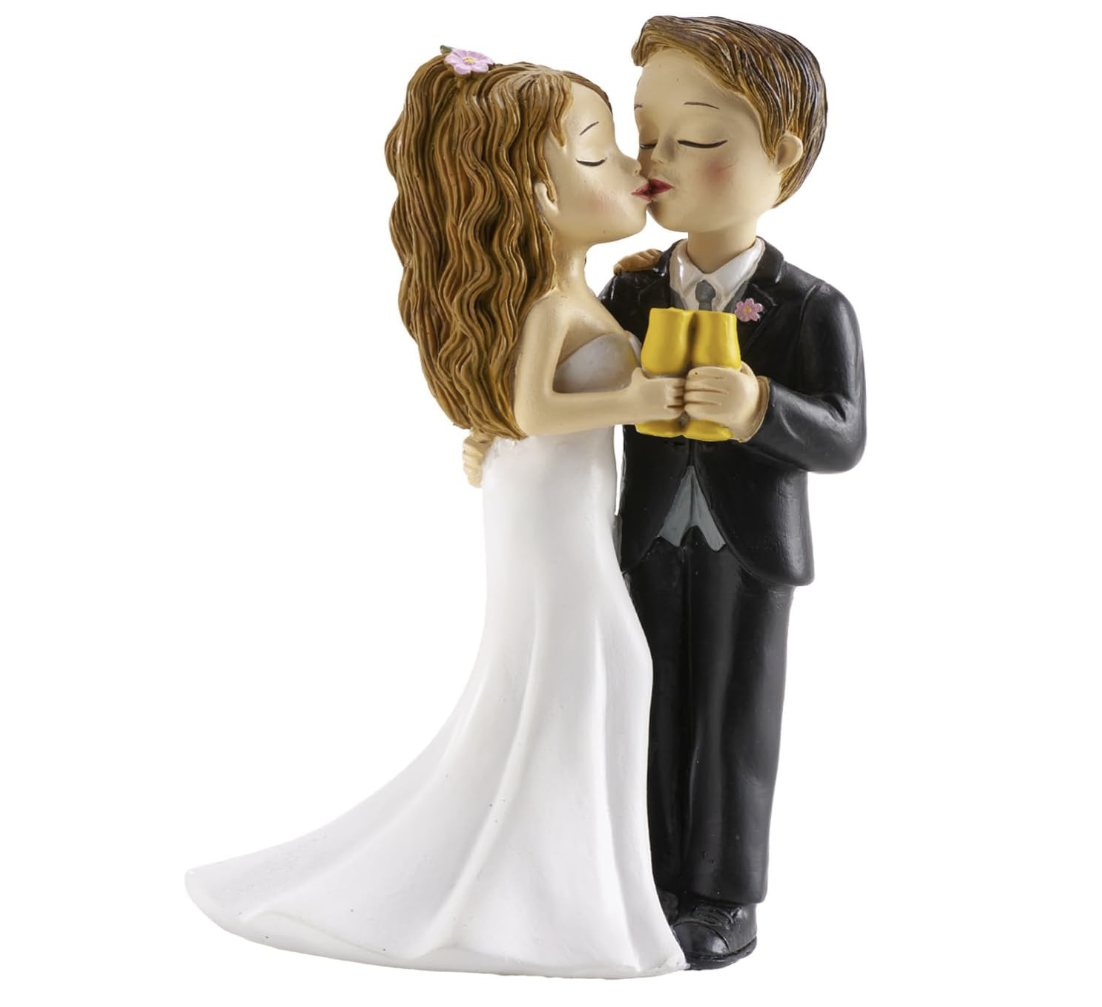 Figura Tarta Boda Novios Copa y Beso 16 cm