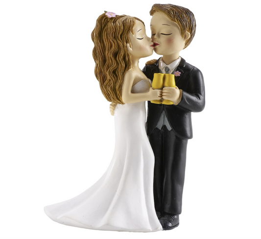 Figura Tarta Boda Novios Copa y Beso 16 cm