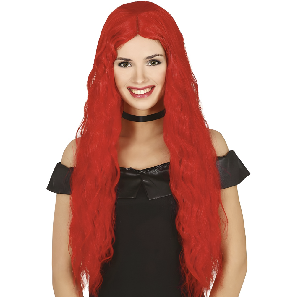 Peluca Roja Pelo Largo Ondulado Disfraz Halloween Carnaval Talla Unica