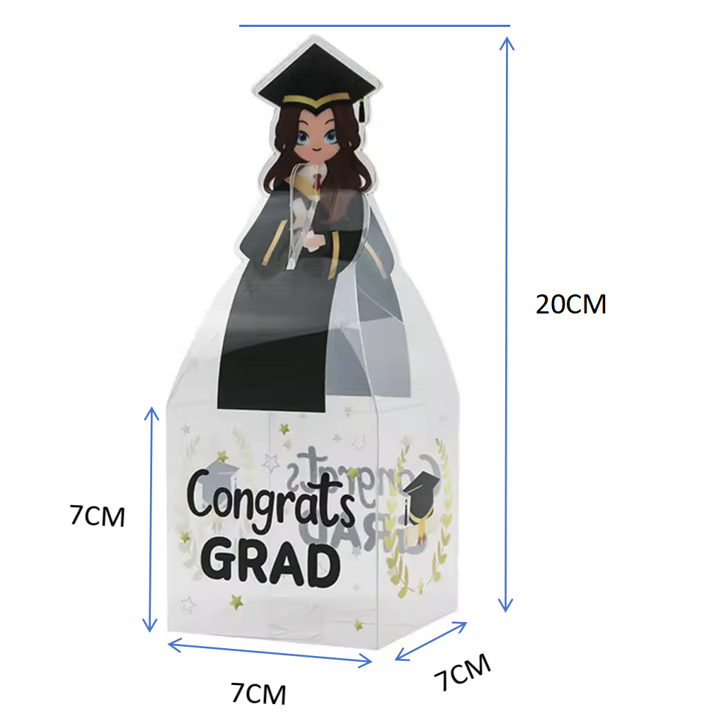 Caja Regalo Transparente Graduación PVC 7x7x20cm - Pack 4 uds