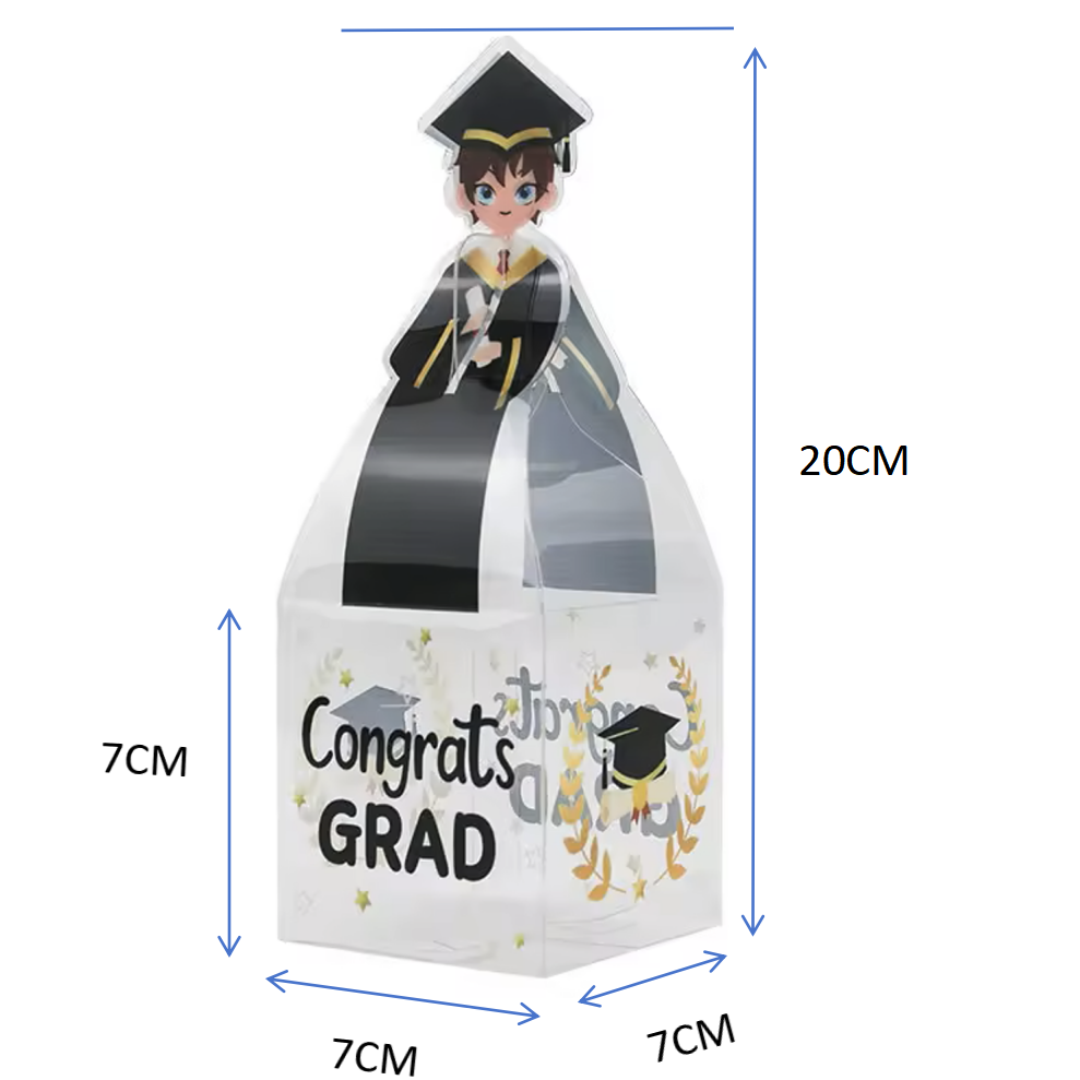 Caja Regalo Transparente Graduación PVC 7x7x20cm - Pack 4 uds