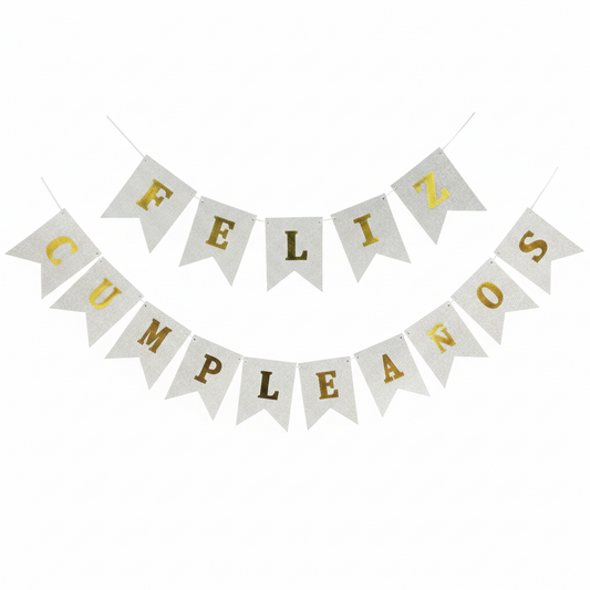 Guirnalda Feliz Cumpleaños Purpurina Letras Doradas