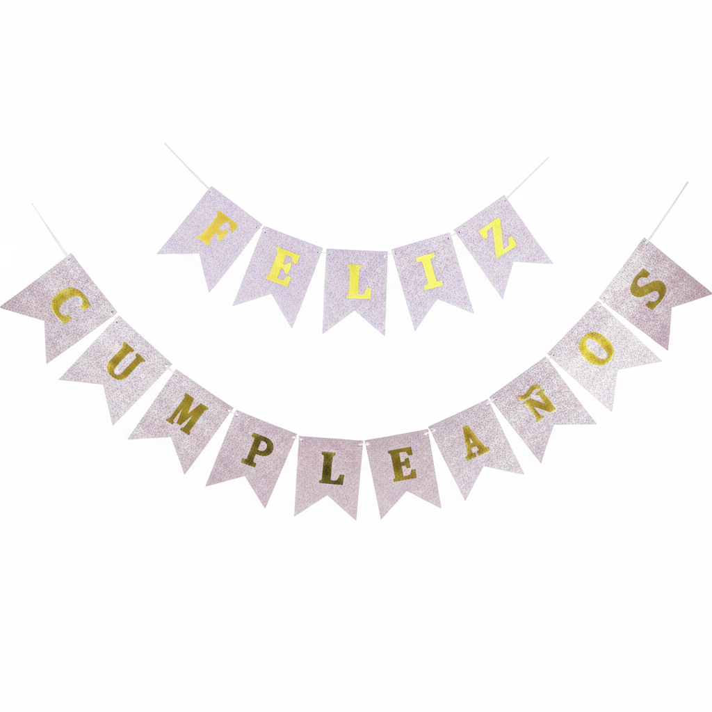 Guirnalda Feliz Cumpleaños Purpurina Letras Doradas