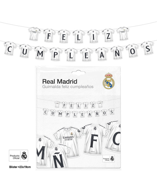 Guirnalda Feliz Cumpleanos Real Madrid Oficial 17 Banderines Decoracion Futbol