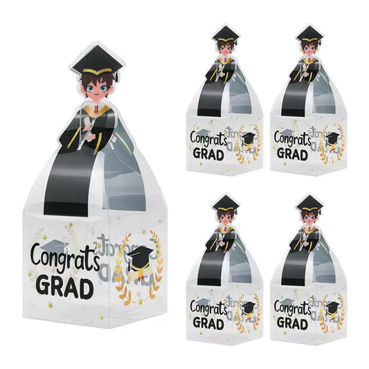 Caja Regalo Transparente Graduación PVC 7x7x20cm - Pack 4 uds