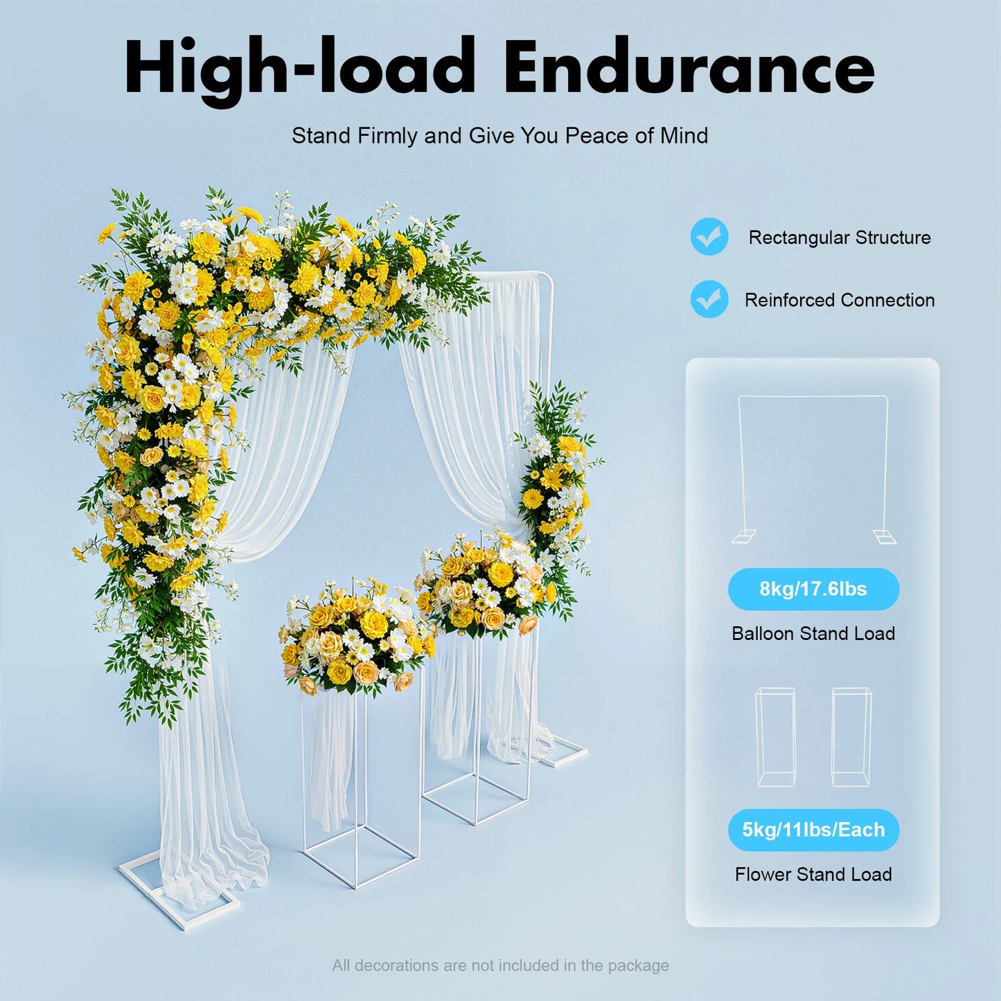 Arco Cuadrado de Metal para Globos - Soporte de Boda Blanco/Metálico 2x2m-3x3m