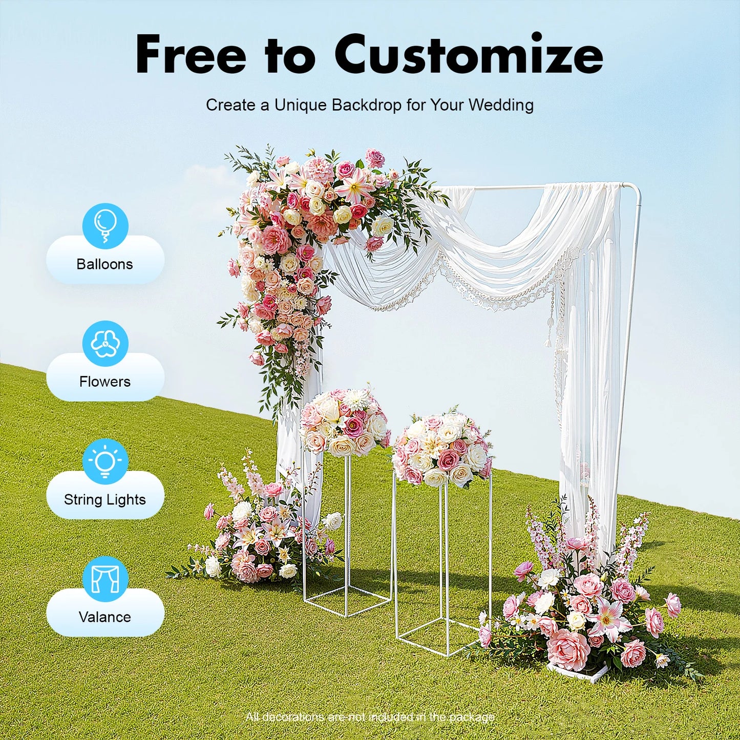 Arco Cuadrado de Metal para Globos - Soporte de Boda Blanco/Metálico 2x2m-3x3m
