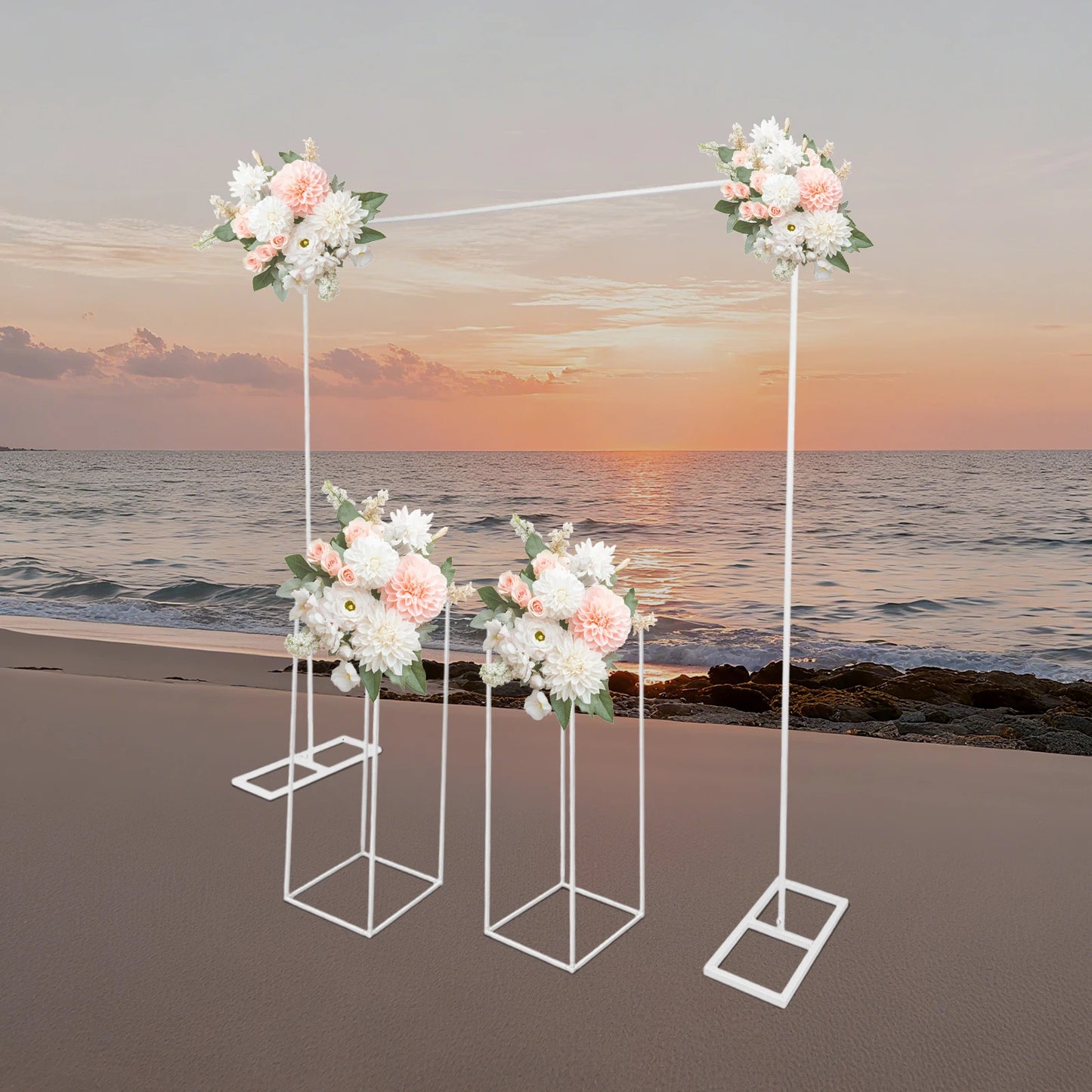 Arco Cuadrado de Metal para Globos - Soporte de Boda Blanco/Metálico 2x2m-3x3m