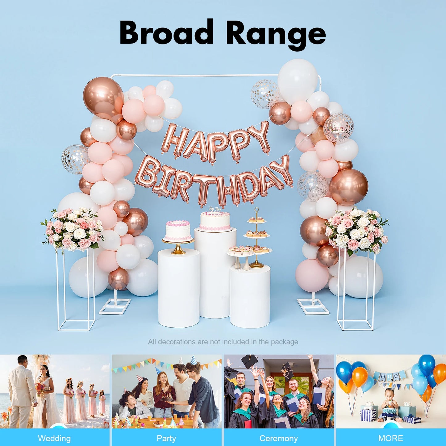 Arco Cuadrado de Metal para Globos - Soporte de Boda Blanco/Metálico 2x2m-3x3m