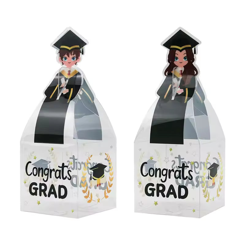 Caja Regalo Transparente Graduación PVC 7x7x20cm - Pack 4 uds