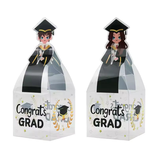 Caja Regalo Transparente Graduación PVC 7x7x20cm - Pack 4 uds