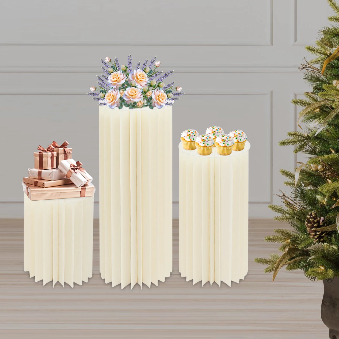 Soporte de Flores Cartón Panal Cilindro PVC Plegable