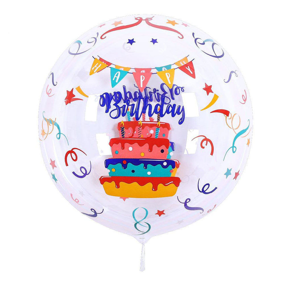 Globo Burbuja Happy Birthday y Tarta 45 cm