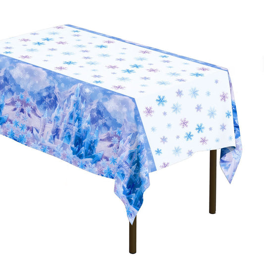 Mantel Plástico Castillo de Hielo y Copos de Nieve 137x274 cm