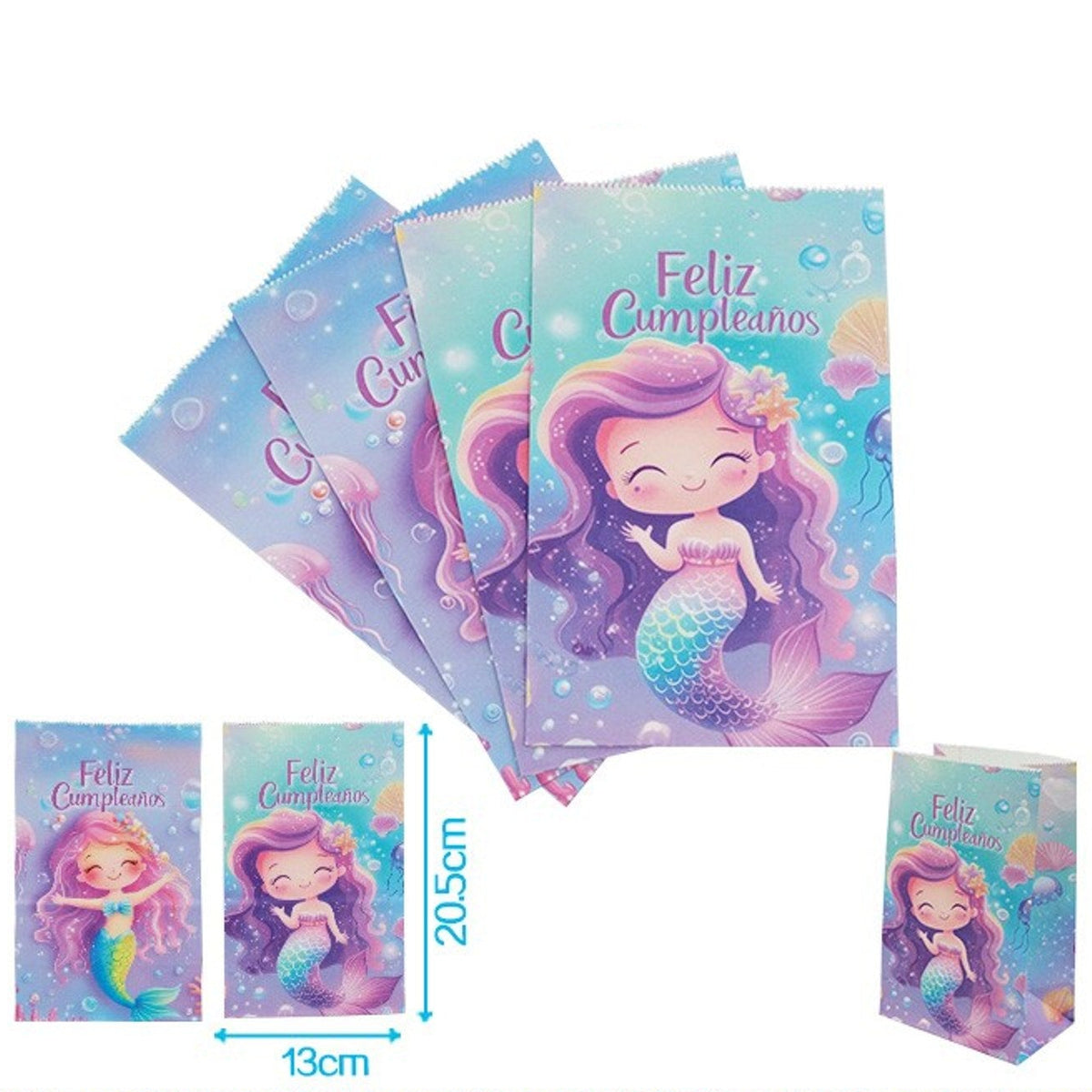 Bolsas de Papel Sirena Feliz Cumpleaños 13 x 20,5 x 8 cm 4 uds