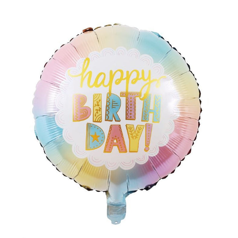 Globo Foil Redondo Happy Birthday Degradado Pastel 45 cm (18")