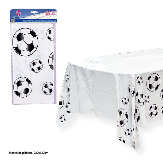 Mantel Plástico Blanco con Balones de Fútbol 220x132 cm