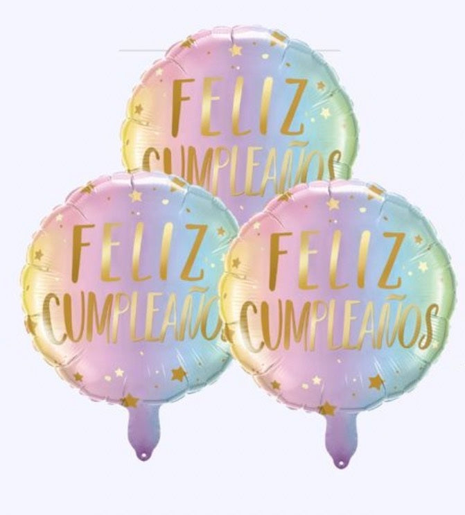 GLOBO FOIL FELIZ CUMPLEAÑOS 25CM 3uds