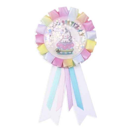 Escarapela Happy Birthday Unicornio con Confeti 9 x 15 cm