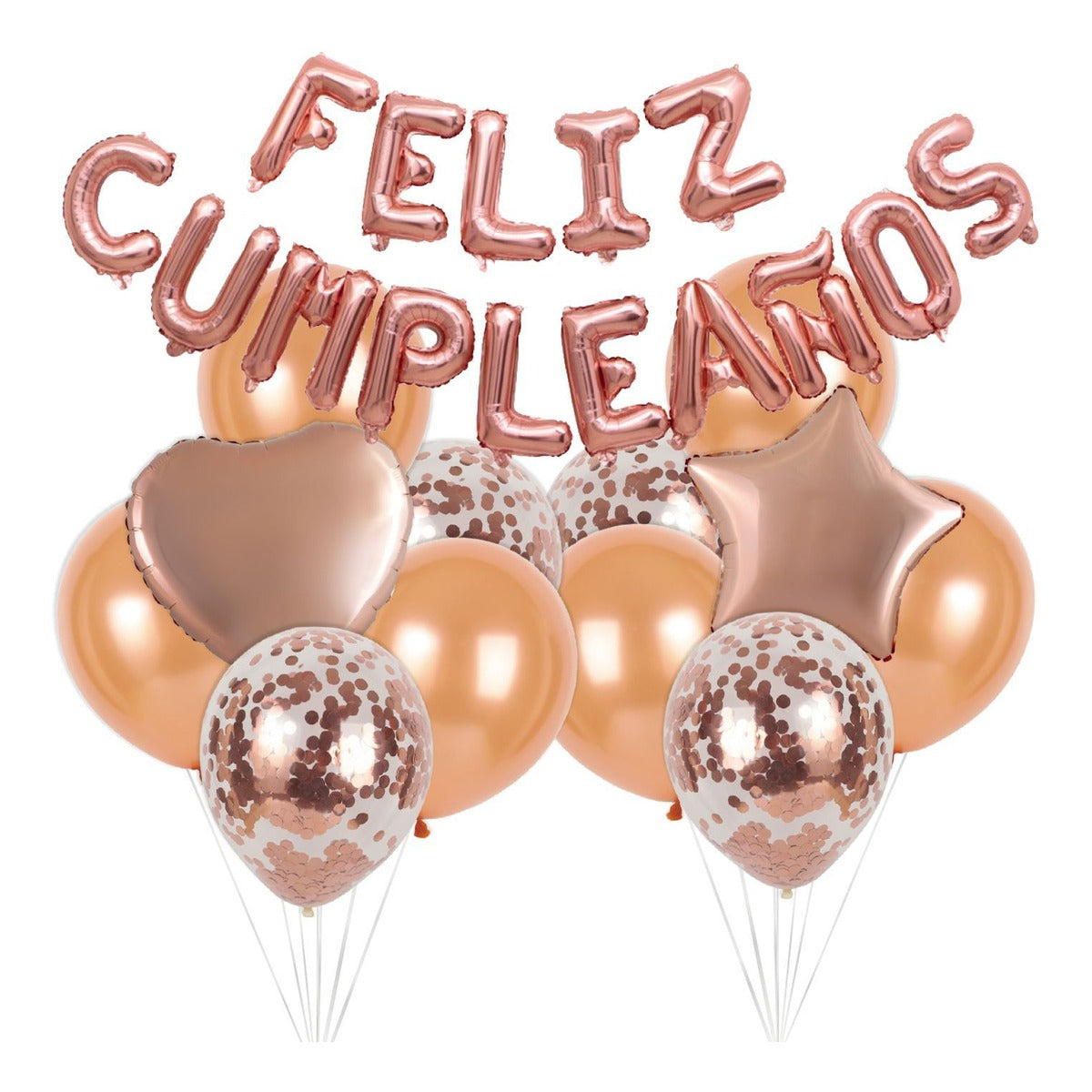 Set de Globos Feliz Cumpleaños Oro Rosa 27 piezas