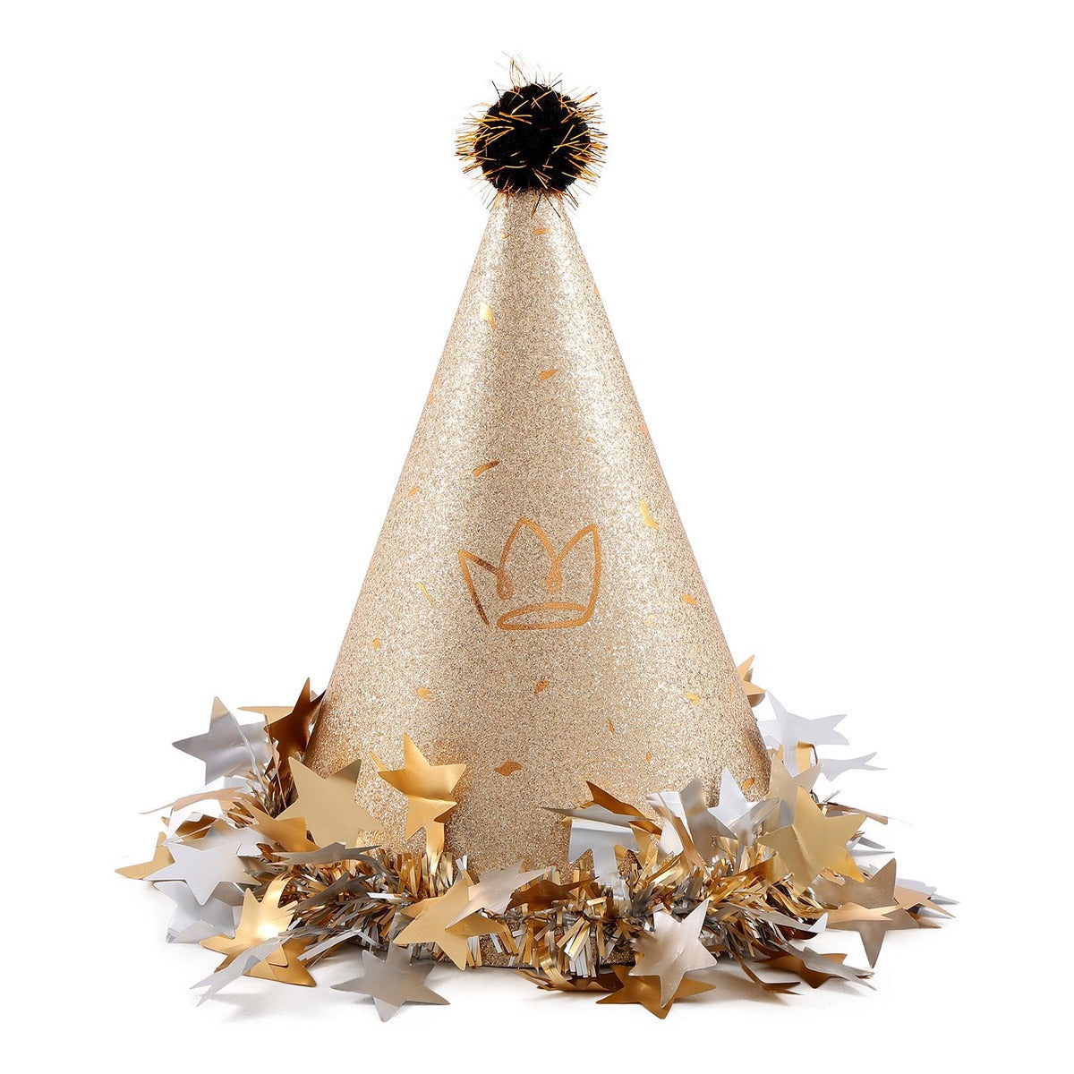 Gorro de Fiesta Estrellas con Espumillón 18 x 19 cm
