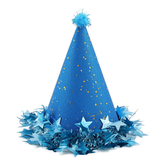 Gorro de Fiesta Estrellas con Espumillón 18 x 19 cm