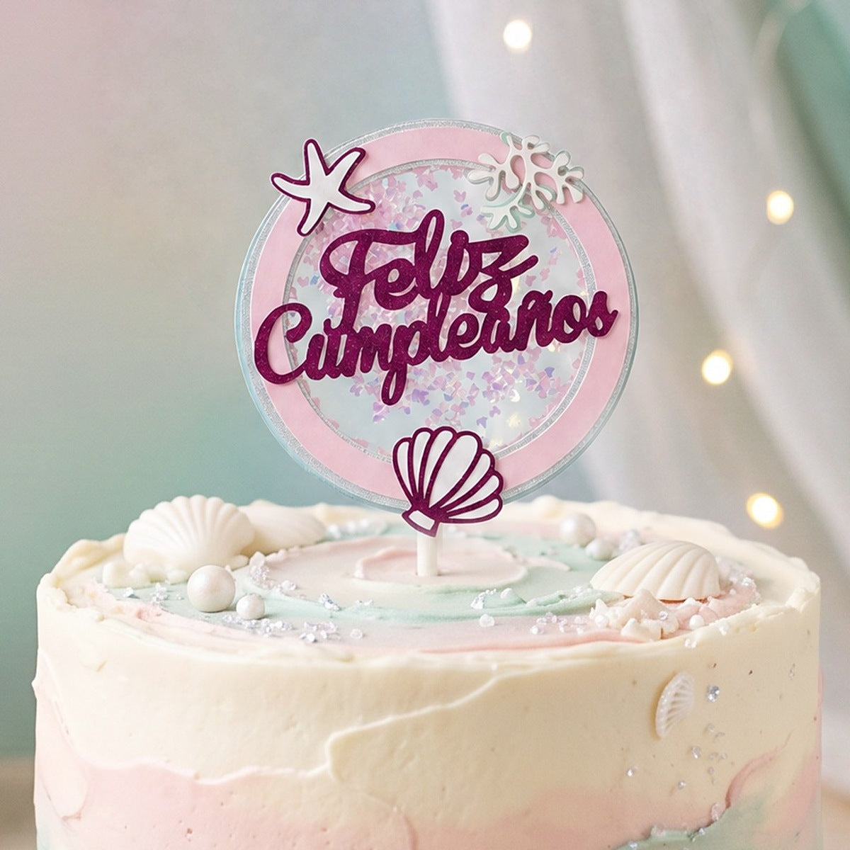Topper Tarta Feliz Cumpleaños Sirena 11 x 22 cm