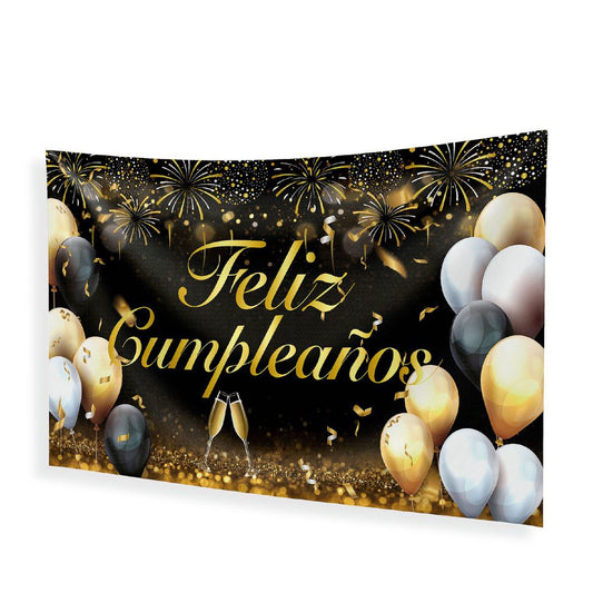 Pancarta Tela Feliz Cumpleaños Copas de Cava 120x68 cm